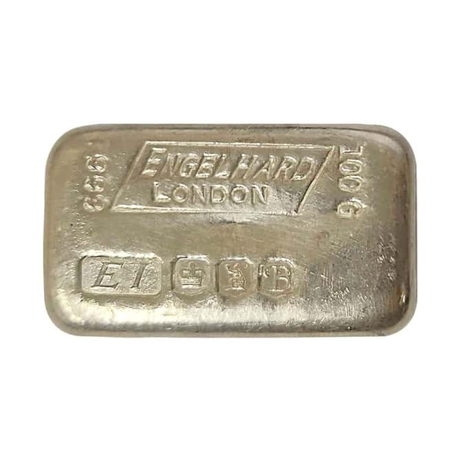 100 gram Engelhard London (EI) Silver Vintage Bar .999 Fine (Sheffield Hallmark)