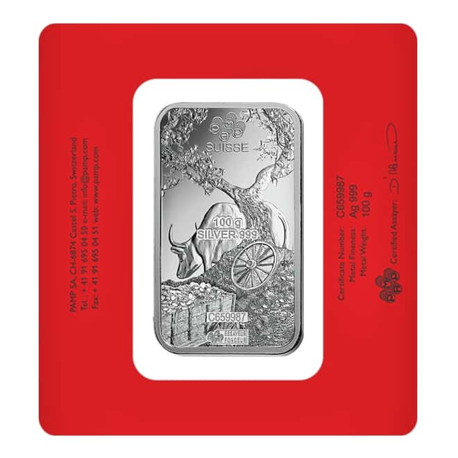 100 gram PAMP Suisse Year of the Ox Silver Bar (In Assay)