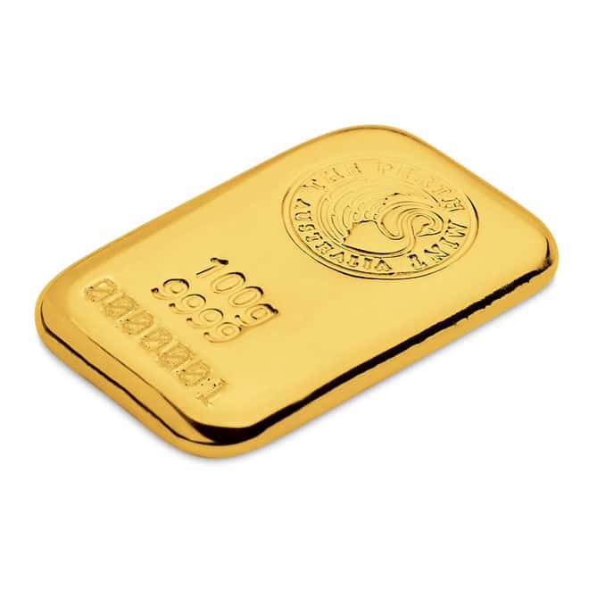 100 Gram Perth Mint Cast Gold Bar .9999 Fine