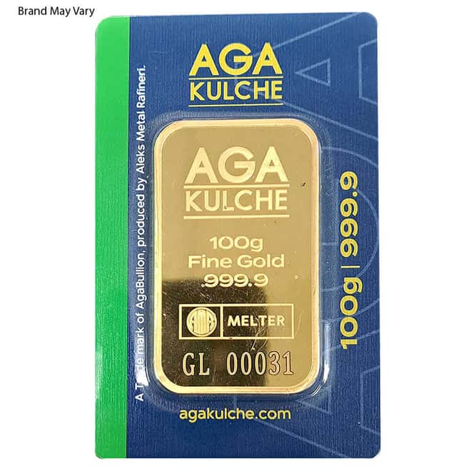 100 Gram Random Brand Gold Bar .999+ Fine (in Assay)