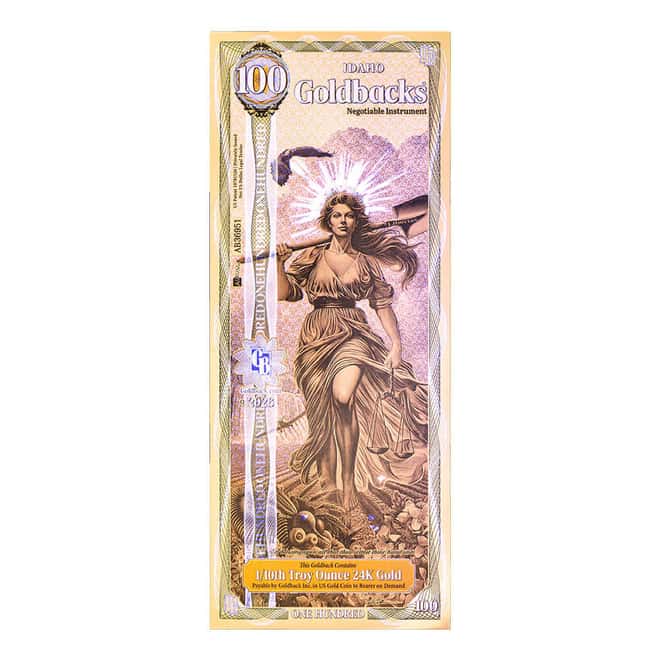 100 Idaho Goldback 1/10 oz 24K Gold Foil Aurum Note
