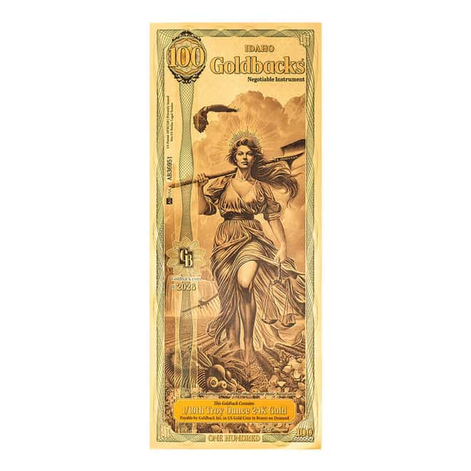 100 Idaho Goldback 1/10 oz 24K Gold Foil Aurum Note