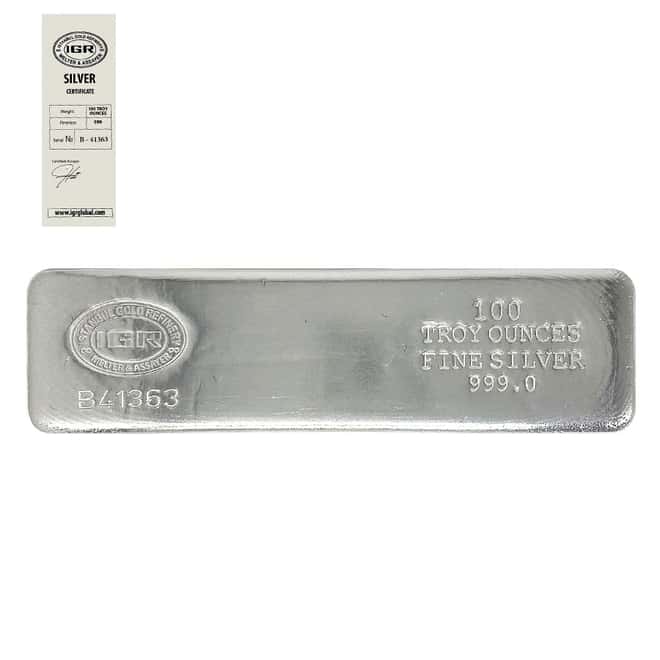 100 oz Istanbul Gold Refinery IGR Silver Bar .999 Fine (w/Assay)
