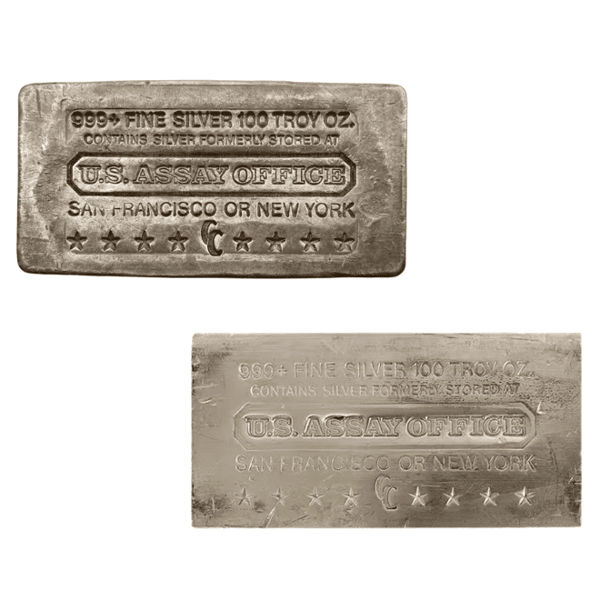 100 oz U.S. Assay Office Silver Bar .999+ Fine