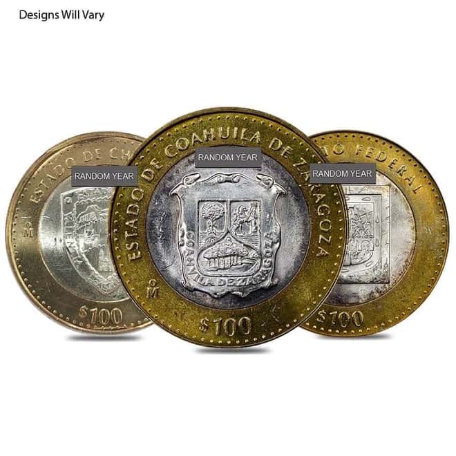 100 Pesos Mexico Silver Bimetallic Coin Circ (Random Year)