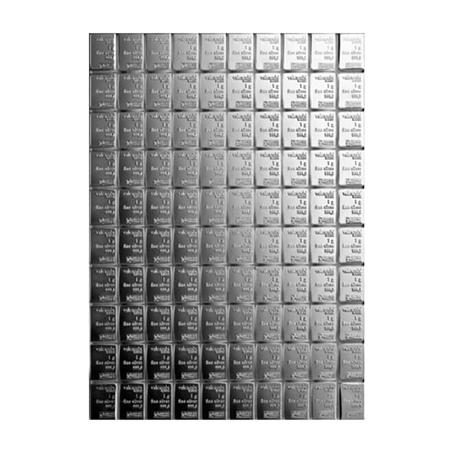 100 x 1 gram Silver Valcambi CombiBar .999 Fine (In Assay)