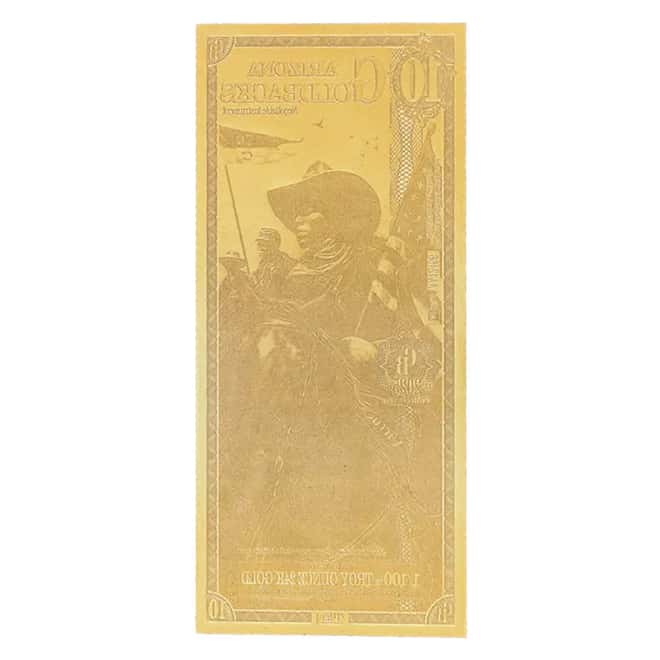 10 Arizona Goldback 1/100 oz 24K Gold Foil Aurum Note