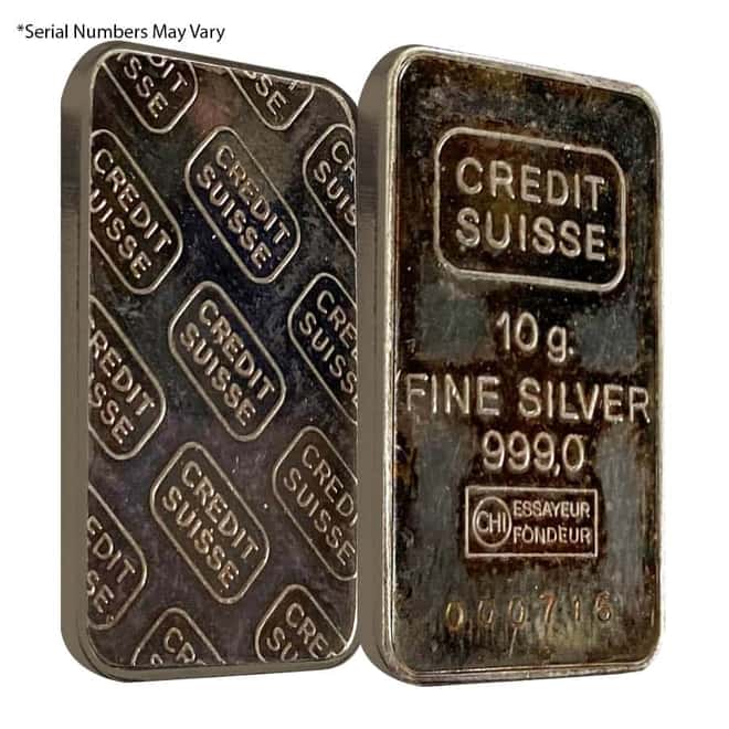 10 gram Credit Suisse Silver Bar .999 Fine (Secondary Market)