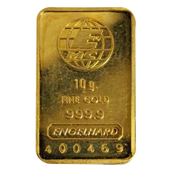 10 Gram Engelhard Gold Bar .9999 Fine