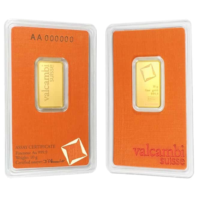 10 gram Gold Bar Valcambi Suisse .9999 Fine (In Assay)