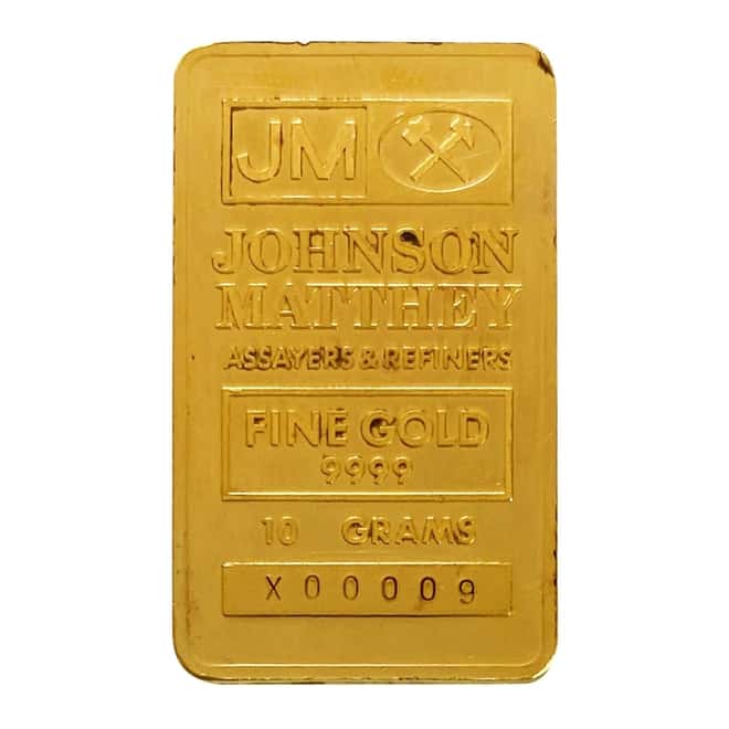 10 gram Johnson Matthey Focus Medalist Gold Bar .9999 Fine (Serial Number 9)