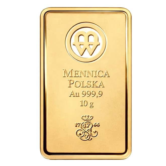 10 Gram Mint of Poland Gold Bar .9999 Fine (in Assay)