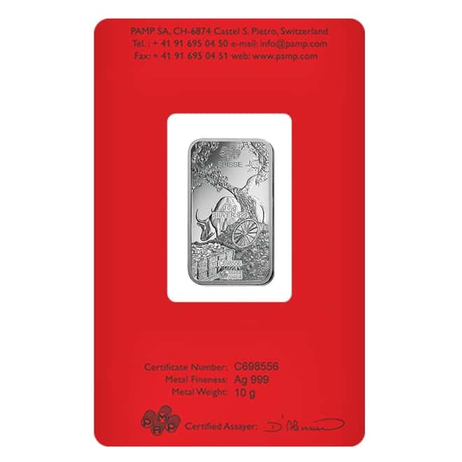 10 gram PAMP Suisse Year of the Ox Silver Bar (In Assay)