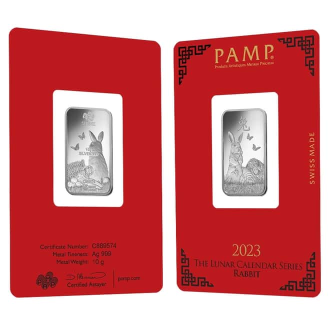 10 gram PAMP Suisse Year of the Rabbit Silver Bar (In Assay)