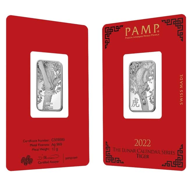 10 gram PAMP Suisse Year of the Tiger Silver Bar (In Assay)