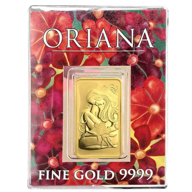 10 Gram Perth Mint Oriana Design Gold Bar .9999 Fine (in Assay)