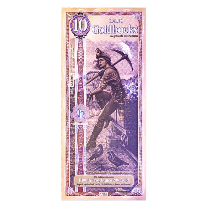 10 Idaho Goldback 1/100 oz 24K Gold Foil Aurum Note