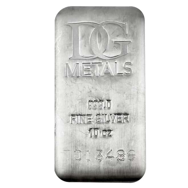 10 oz Dillon Gage Metals (DG) Silver Cast Bar .999 Fine
