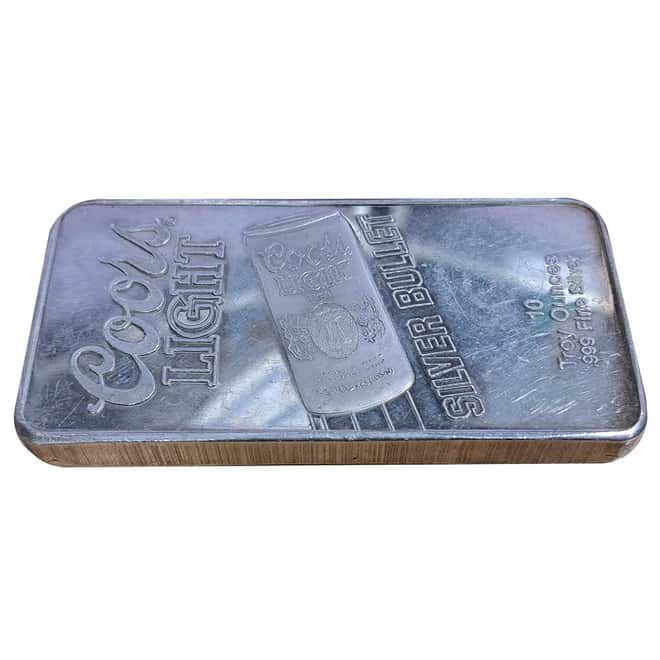 10 oz Coors Light Silver Bullet Silver Bar .999 Fine