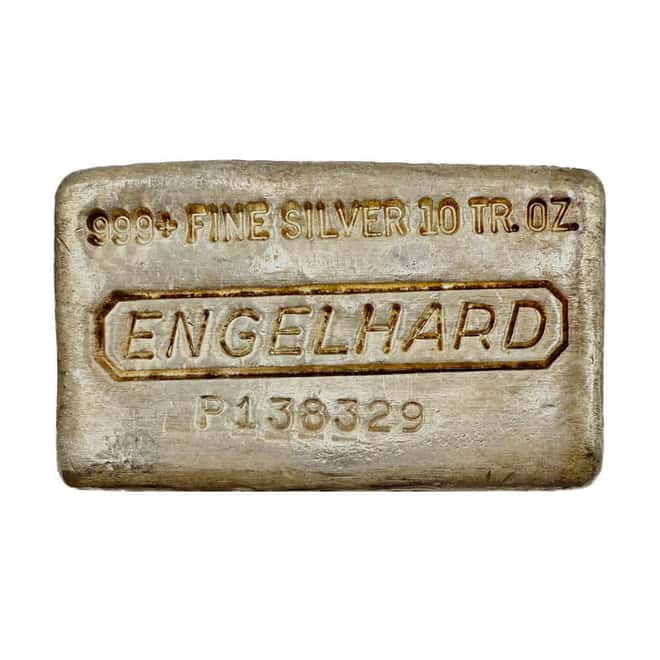 10 oz Engelhard Cast Silver Bar .999+ Fine (10th Series, Reverse Convex Stamping)