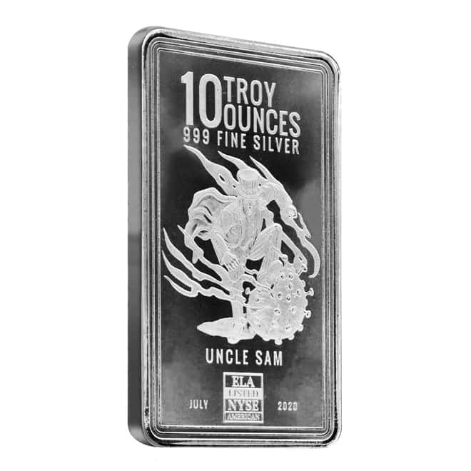 10 oz Envela Uncle Sam COVID-19 Silver Bar .999 Fine (Sealed)