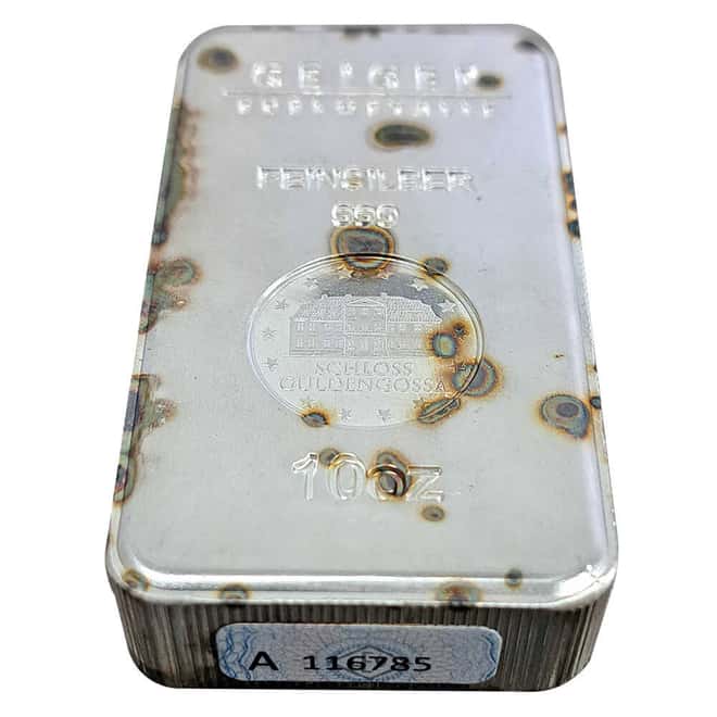 10 oz Geiger Security Line Silver Bar .999 Fine (Toned)