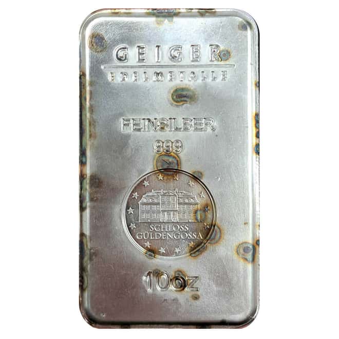 10 oz Geiger Security Line Silver Bar .999 Fine (Toned)