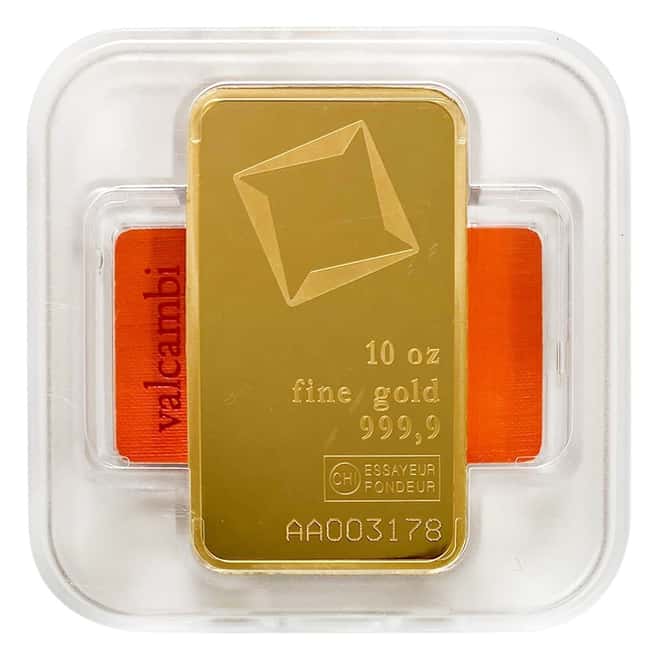 10 oz Gold Bar Valcambi Suisse .9999 Fine (w/Assay)