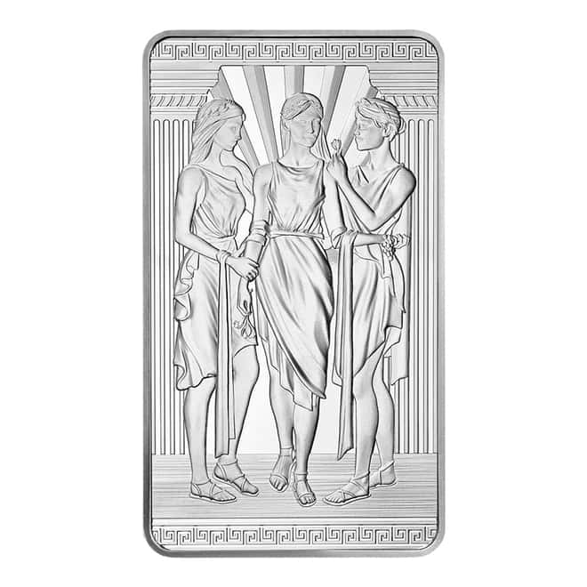 10 oz Great Britain Three Graces Silver Bar .9999 Fine