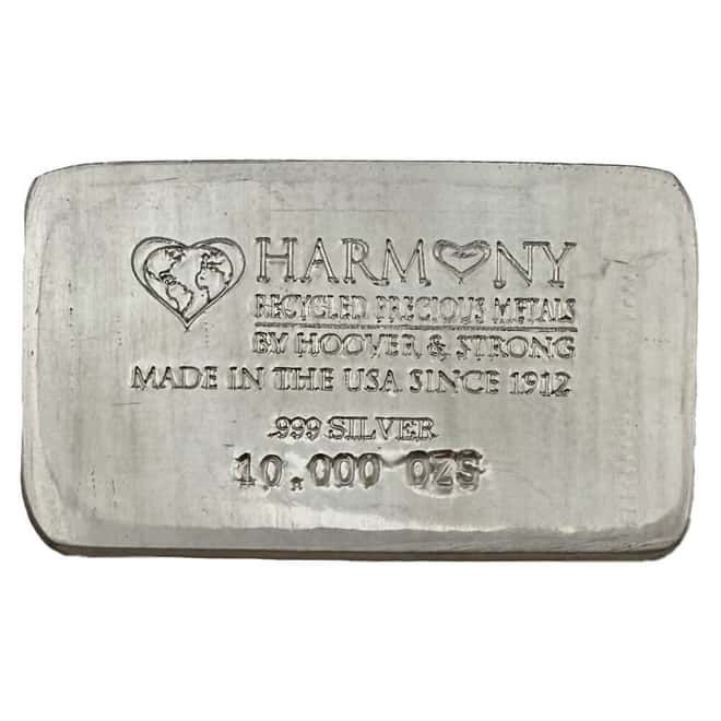 10 oz Hoover & Strong Harmony Recycled Precious Metals Silver Bar .999 Fine