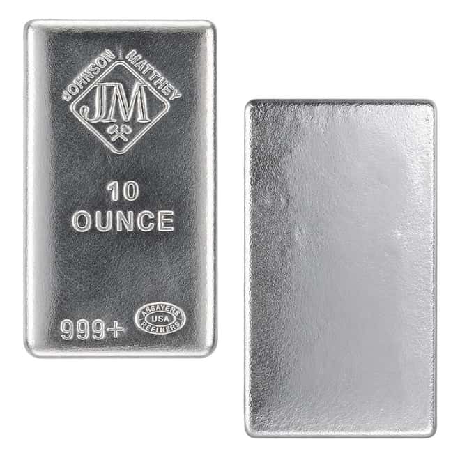 10 oz Johnson Matthey JM Cast Silver Bar .999+ Fine (USA)