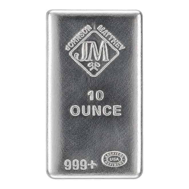 10 oz Johnson Matthey JM Cast Silver Bar .999+ Fine (USA)