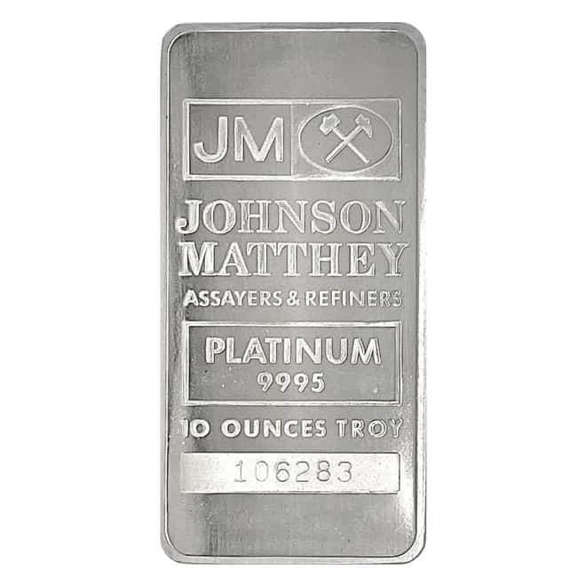 10 oz Johnson Matthey (JM) Vintage Platinum Bar .9995 Fine