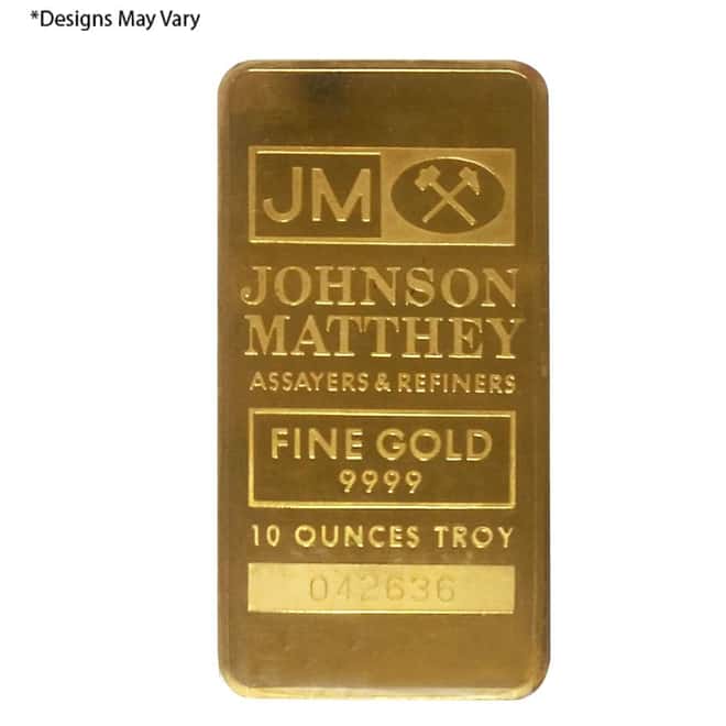 10 oz Johnson Matthey Pressed Vintage Gold Bar .9999 Fine