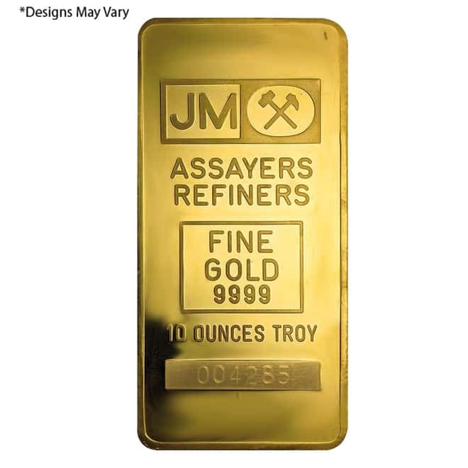 10 oz Johnson Matthey Pressed Vintage Gold Bar .9999 Fine