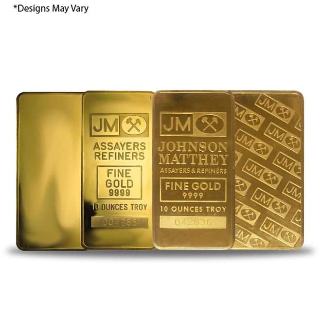 10 oz Johnson Matthey Pressed Vintage Gold Bar .9999 Fine