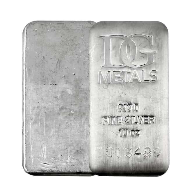 10 oz Dillon Gage Metals (DG) Silver Cast Bar .999 Fine