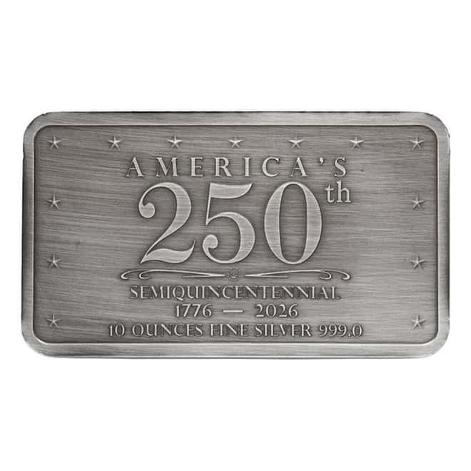 10 oz Mount Rushmore 250th Anniversary Antiqued Silver Bar .999 Fine