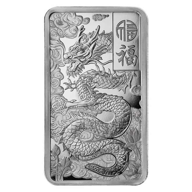 NO ASSAY - 10 oz PAMP Good Luck Yellow Dragon Silver Bar .999 Fine