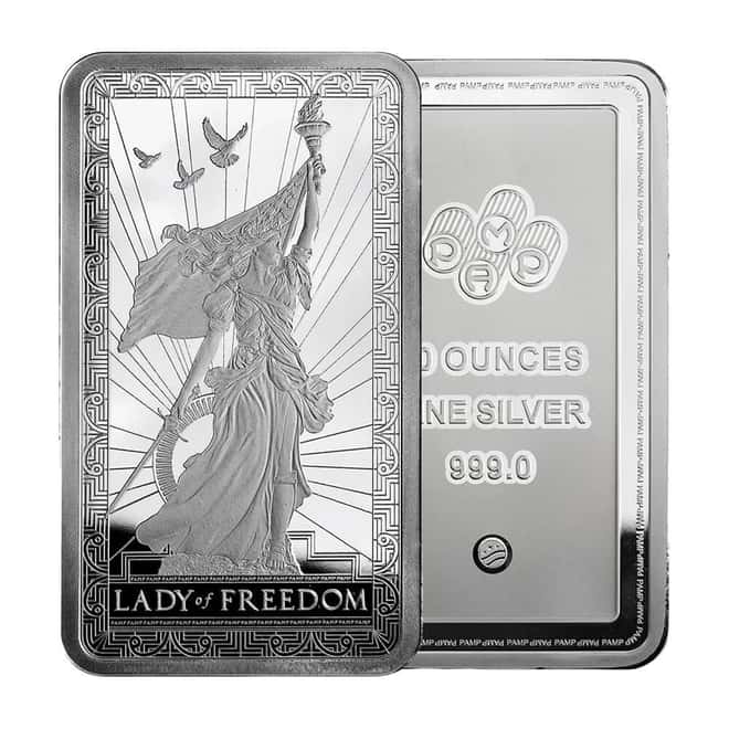 NO SEAL - 10 oz PAMP Lady of Freedom Silver Bar .999 Fine