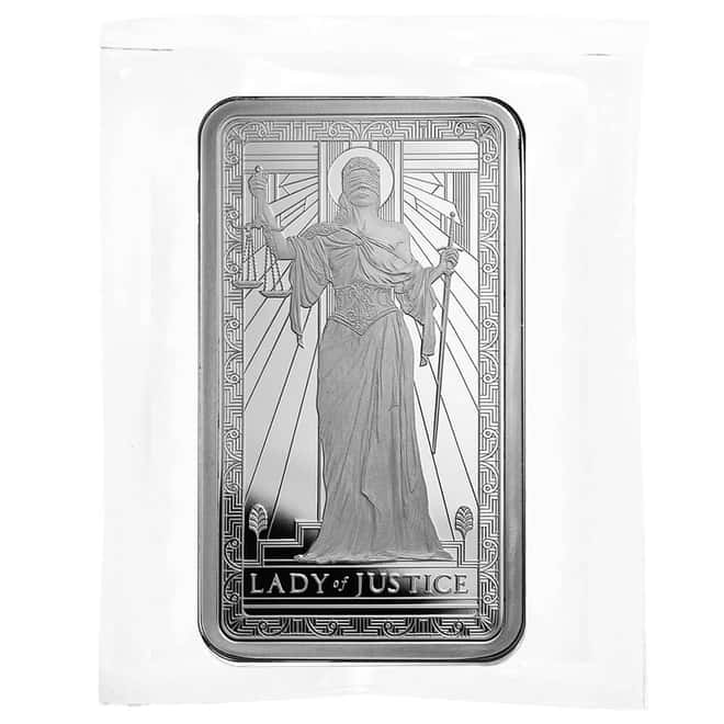 10 oz PAMP Lady of Justice Silver Bar .999 Fine