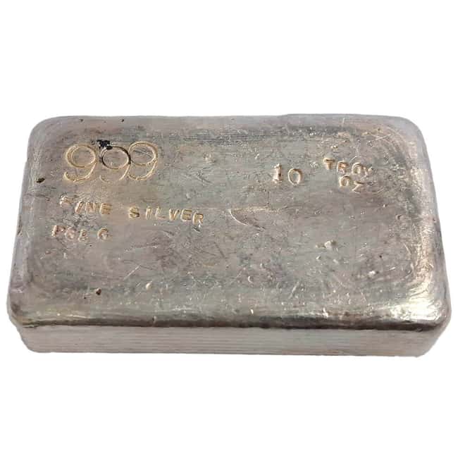 10 oz PG&G Prospectors Gold & Gems Vintage Silver Bar .999 Fine