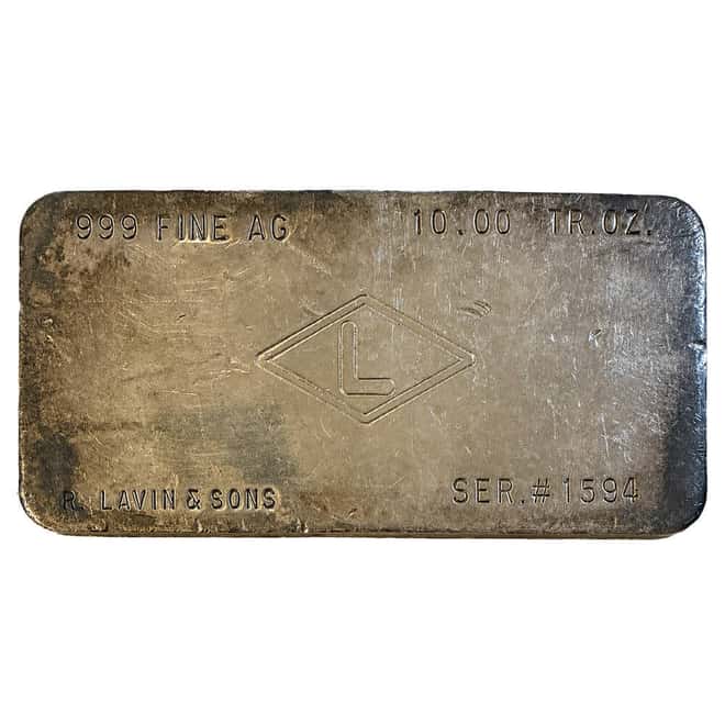 10 oz R. Lavin & Sons Vintage Silver Bar .999 Fine