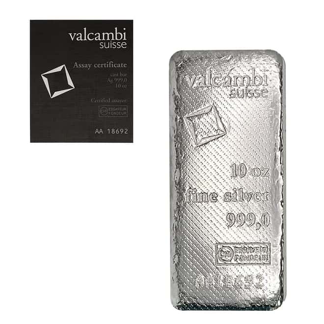 10 oz Valcambi Suisse Textured Cast Silver Bar .999 Fine (w/Assay)