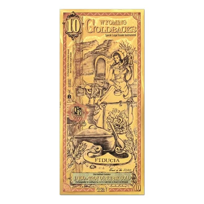 10 Wyoming Goldback 1/100 oz 24K Gold Foil Aurum Note
