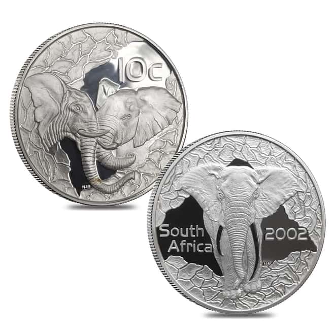 1996 1/4 oz Gold South Africa Natura Elephant and 2002 Silver Elephant Proof 5-coin Set (w/Box & COA)