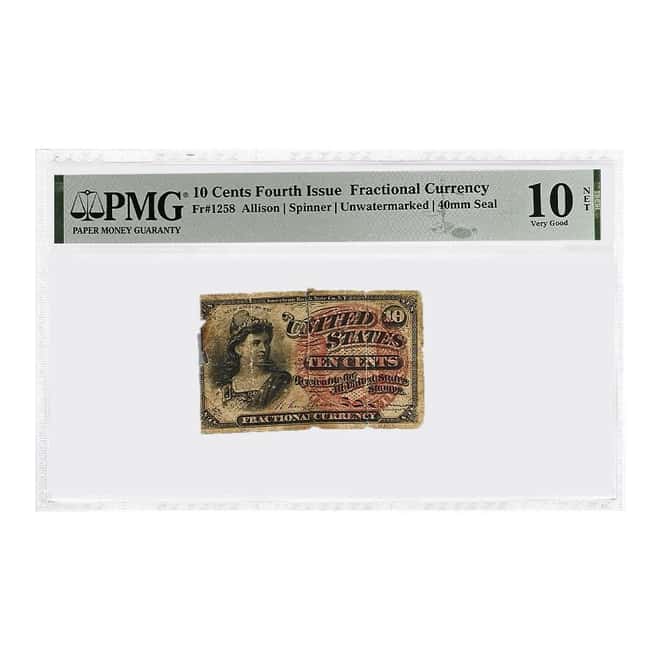 10c Fractional Currency Note American Bank Note Co. NY PMG VG 10 Net
