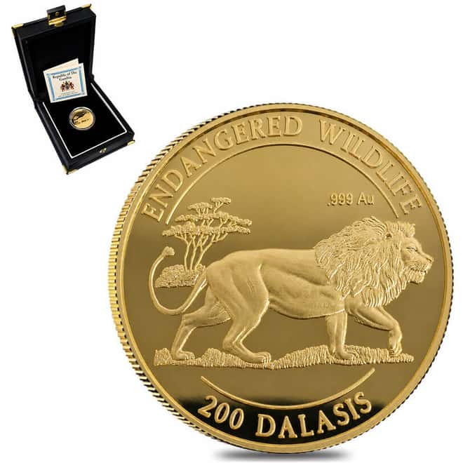 1996 Gambia 1 oz Endangered Wildlife Lion Proof Gold Coin