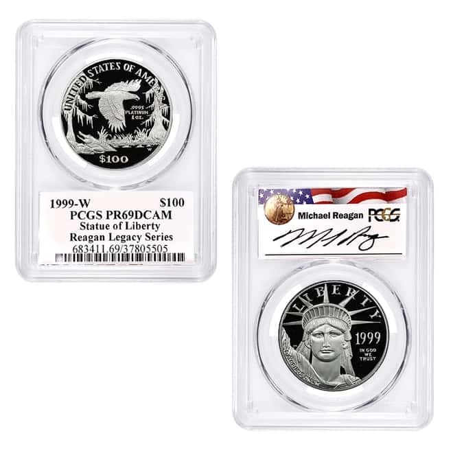 1999 W 1.85 oz Proof Platinum American Eagle 4-Coin Set PCGS PF 69 (Michael Reagan Sign)