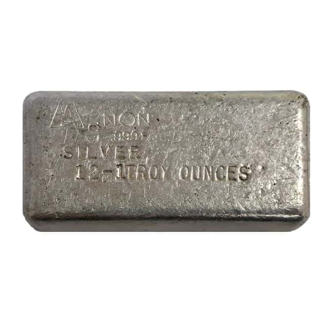 12.1 oz AgNON Vintage Poured Silver Bar .999+ Fine